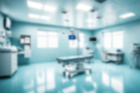 Light blurred background. The blank hall of an office or medical institution with panoramic windows and a perspective. hall roomの素材