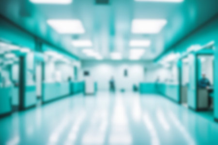 Light blurred background. The blank hall of an office or medical institution with panoramic windows and a perspective. hall roomの素材