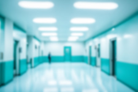 Light blurred background. The blank hall of an office or medical institution with panoramic windows and a perspective. hall roomの素材