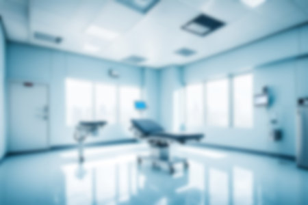 Light blurred background. The blank hall of an office or medical institution with panoramic windows and a perspective. hall roomの素材