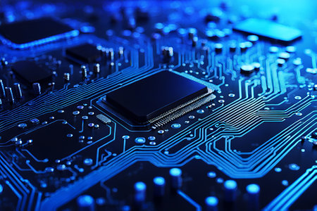 Abstract data technology background with a network grid and particles connected. Sci-fi digital technologyの素材
