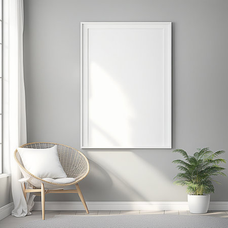 Close up blank frame mockup on wall in the living room. frame mockup design for advertisement, frame presentationの素材