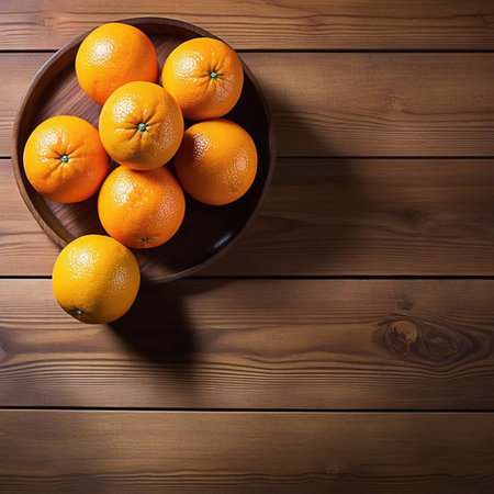 Fresh oranges on wooden table, oranges with sunlight, sweet oranges on wood background.の素材