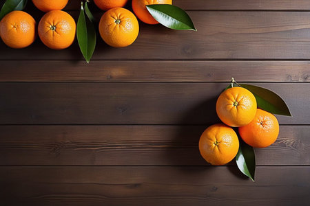 Fresh oranges on wooden table, oranges with sunlight, sweet oranges on wood background.の素材