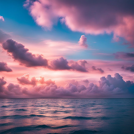 Sky,clouds background and texture. Dramatic amazing sky and clouds from above at sunset. Abstract pastel sky, coluds concept.の素材