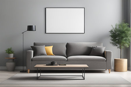 Modern contemporary living room, light and shadow, big window, interior concept.の素材