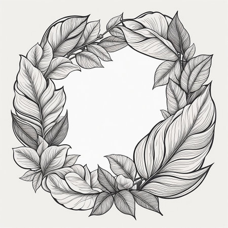 line art flower wreath, hand drawn line art graphic design for greeting card, invitation, wedding designの素材