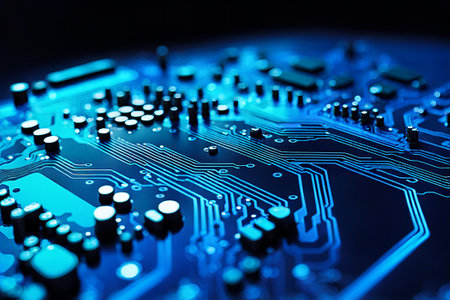 Abstract data technology background with a network grid and particles connected. Sci-fi digital technologyの素材