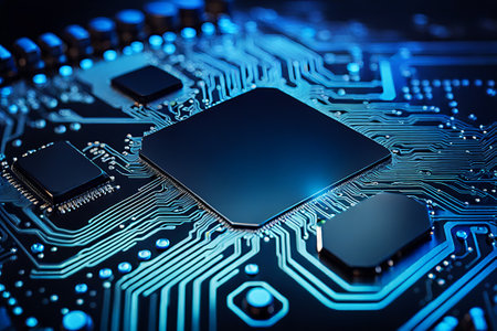 Abstract data technology background with a network grid and particles connected. Sci-fi digital technologyの素材