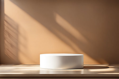 Brown podium mockup. fashion showcase mock up scene or exhibition product display.の素材