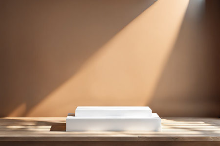 Brown podium mockup. fashion showcase mock up scene or exhibition product display.の素材