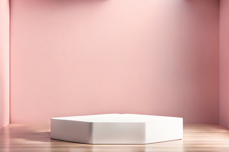 Pink podium mockup. fashion showcase mock up scene or exhibition gallery display.Studio showroom pedestalの素材