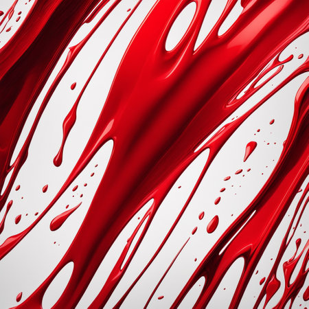 Red,white ink splashes isolated on white background.の素材
