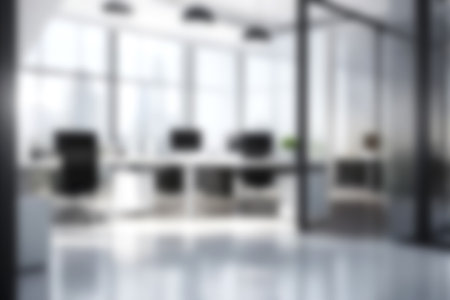Blurred Minimalist Modern office interior design. Rustic interior design of modern office, Blur office interiorの素材