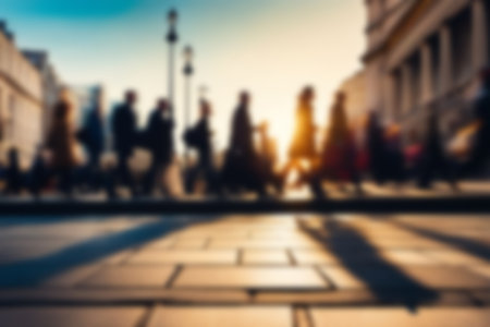 Blurred images of business people walking in the cityscape, sunlight with bokeh. Blur Business concept background for use.の素材