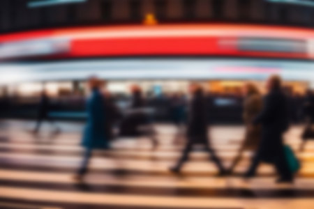 Blurred images of business people walking in the cityscape, sunlight with bokeh. Blur Business concept background for use.の素材