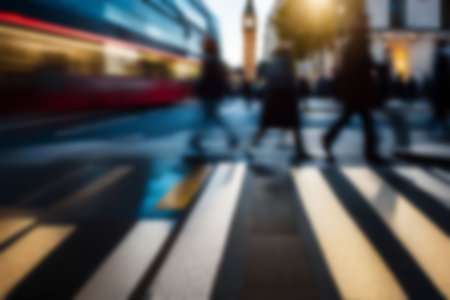 Blurred images of business people walking in the cityscape, sunlight with bokeh. Blur Business concept background for use.の素材
