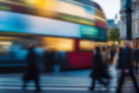 Blurred images of business people walking in the cityscape, sunlight with bokeh. Blur Business concept background for use.の素材