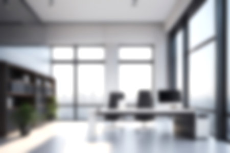 Blur Modern contemporary office workplace, light and shadow, big window, Blurred interior design background.の素材