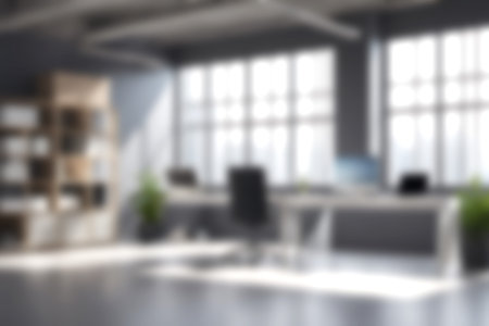 Blur Modern contemporary office workplace, light and shadow, big window, Blurred interior design background.の素材