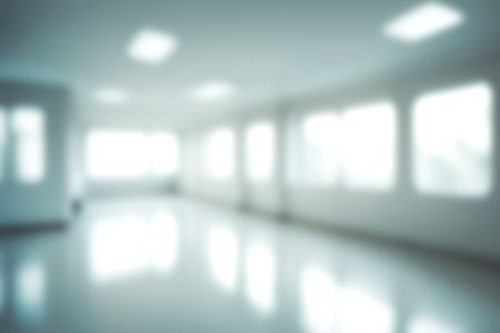 Blur clinic or hospital room, Light blurred background for use. blank hall an office or medical institution hall room. Blur interior background concept.の写真素材