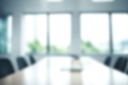 Abstract blurred image of modern office with soft light for background usage. Blur interior background desing concept.の素材