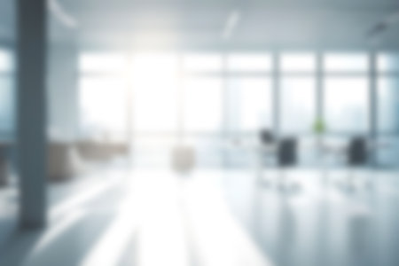 Abstract blurred image of modern office with soft light for background usage. Blur interior background desing concept.の素材