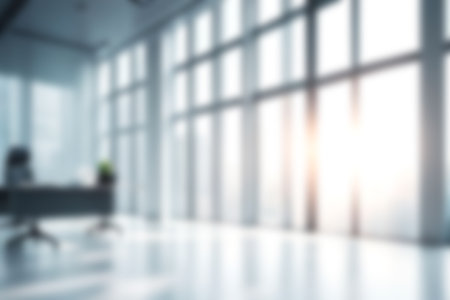Abstract blurred image of modern office with soft light for background usage. Blur interior background desing concept.の素材