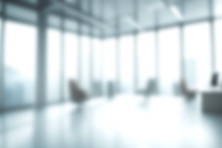 Abstract blurred image of modern office with soft light for background usage. Blur interior background desing concept.の素材