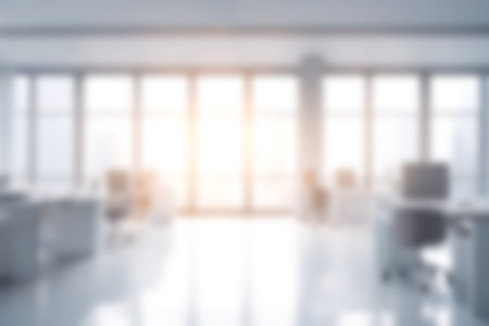 Abstract blurred image of modern office with soft light for background usage. Blur interior background desing concept.の素材