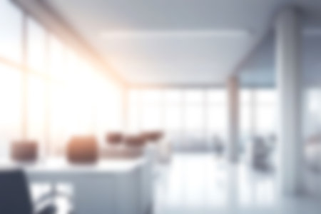 Abstract blurred image of modern office with soft light for background usage. Blur interior background desing concept.の素材