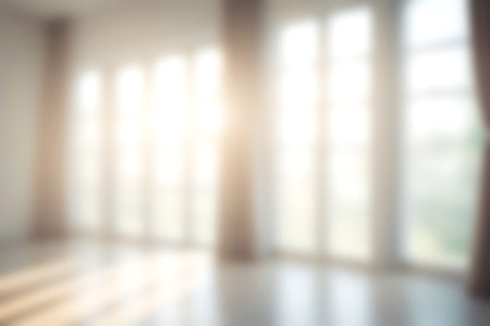 Abstract blurred image of blank hall room with soft light for background usage. Blur interior...