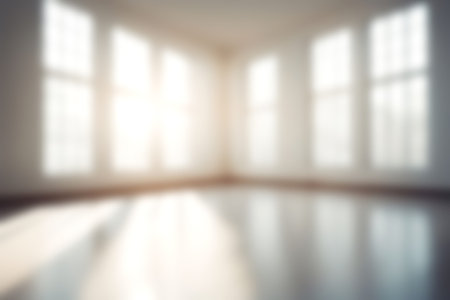 Abstract blurred image of blank hall room with soft light for background usage. Blur interior...