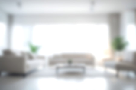 Blur modern livingroom at home with soft sunlight at big window for background usage. blur interior...
