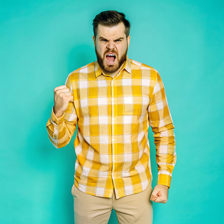 Angry Man in Yellow Plaid Shirtの素材