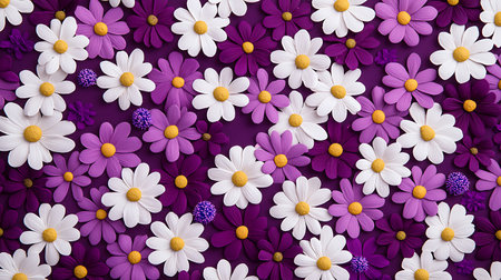 Colorful daisies on a purple background. Top view.の素材