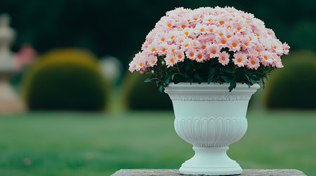 White vase with chrysanthemum flowers in the gardenの素材
