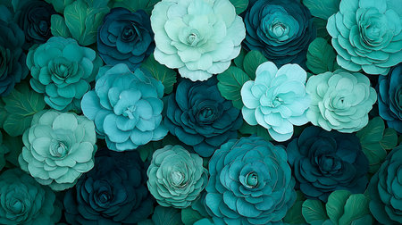 Blue and green paper flowers. Floral background. 3d renderingの素材