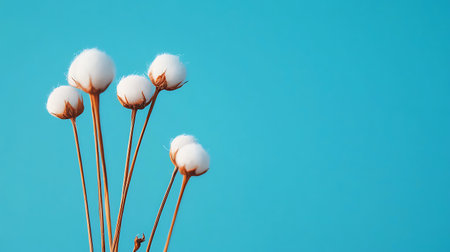Cotton flower on blue sky background with copy space for text.の素材