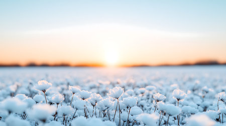 White cotton flowers in the field at sunset. Beautiful winter landscape.の素材