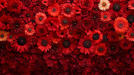 Beautiful red flowers background. 3d rendering, 3d illustration.の素材