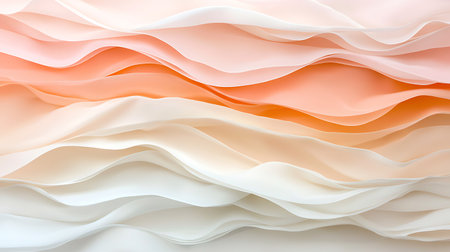 abstract background of silk fabric with waves in orange and white colorsの素材