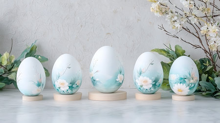 Easter eggs decorated with flowersle background. Happy Easter concept.