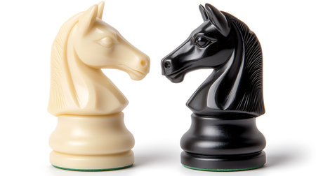 Black and white chess pieces on a white background. Isolated.の写真素材