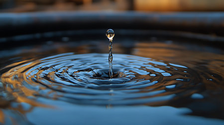 Water drop falling and colliding with another one, causing ripplesの写真素材