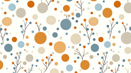 Seamless pattern with circles and twigs. Vector illustration.
