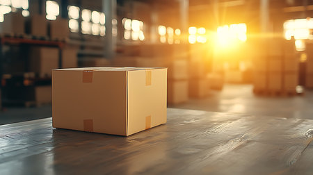 Cardboard box on warehouse background. 3d rendering toned imageの写真素材