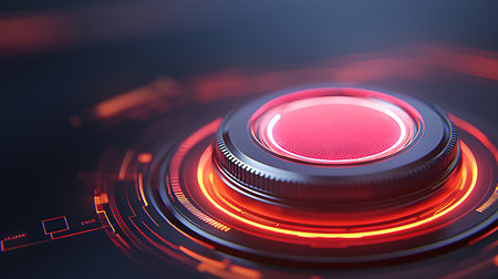 Close up of red button on black background. 3D rendering.の写真素材