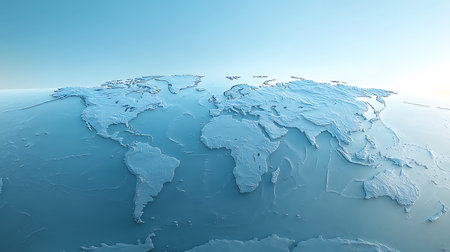 World map on blue background. 3D illustration with detailed planet surface.