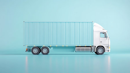 White truck with a container on a blue background. 3d renderingの写真素材